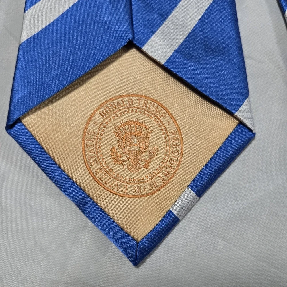 Donald J Trump President Tie Blue White Striped Silk Presidential Seal Men's